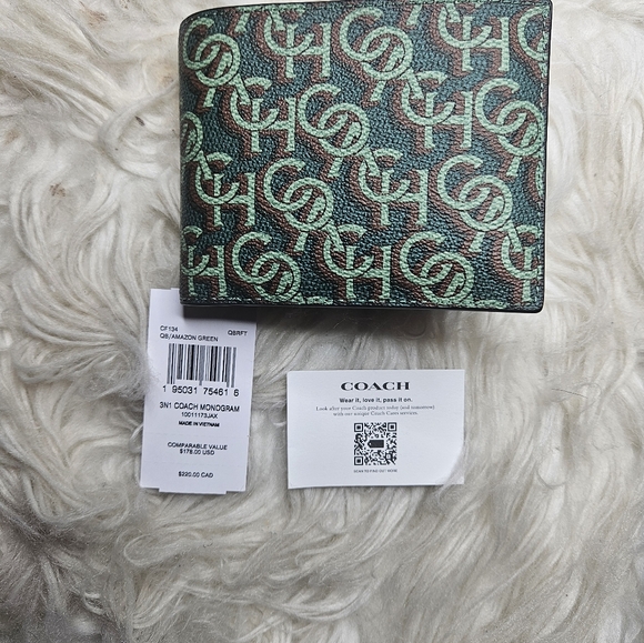 Coach NWT Genuine Leather 3 in 1 Monogram Amazon Green Wallet & ID Insert - Picture 6 of 6